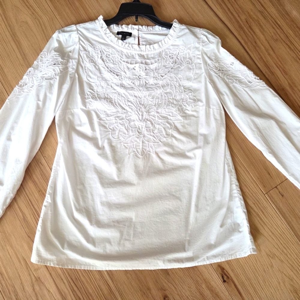 White Lace Long Sleeve Bib Collar Blouse